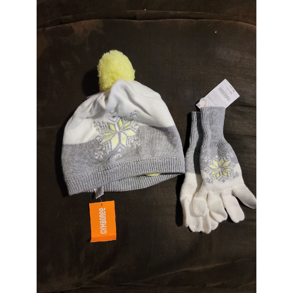 Gymboree cozy‎ ski lodge snowflake hat and matching gloves size medium nwt